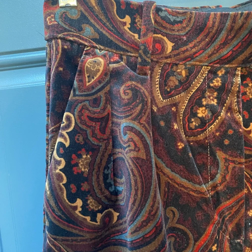 Banana Republic Paisley Velvet Wide‑Leg Pants Size 2 Quiet Luxury Old Money - Picture 4 of 13